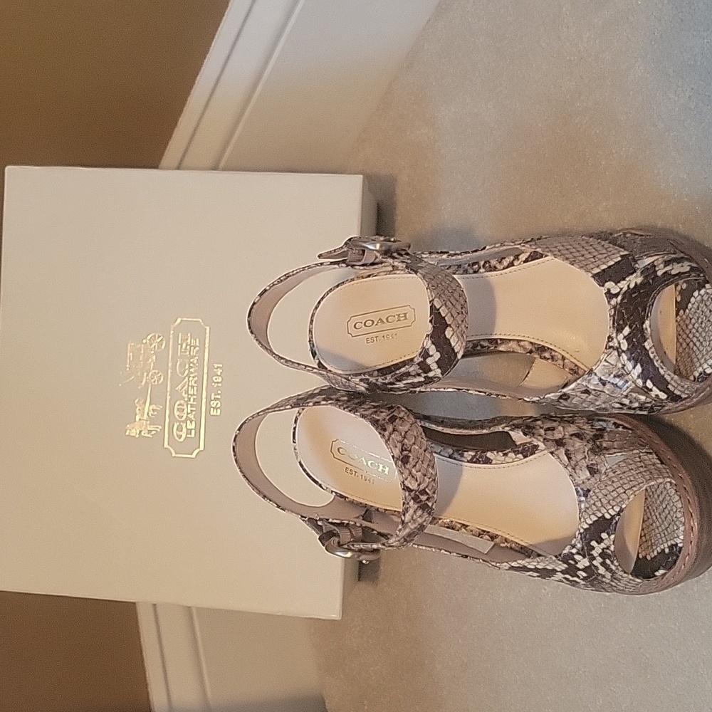 Coach Snakeskin Heels in Brown and Cream - Picture 3 of 4